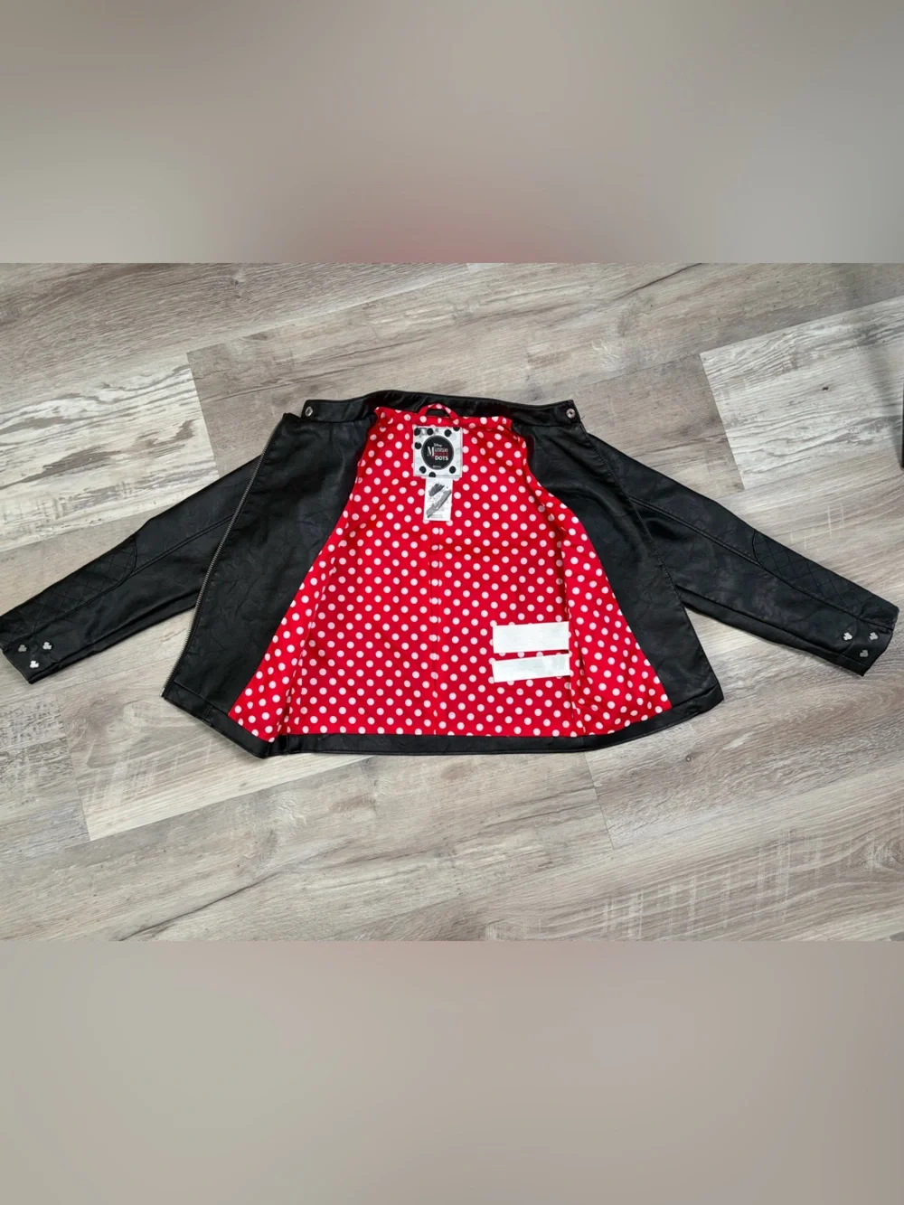 Disney Store Minnie Mouse Girls Faux Leather Moto Jacket Size 5/6 Black Studded